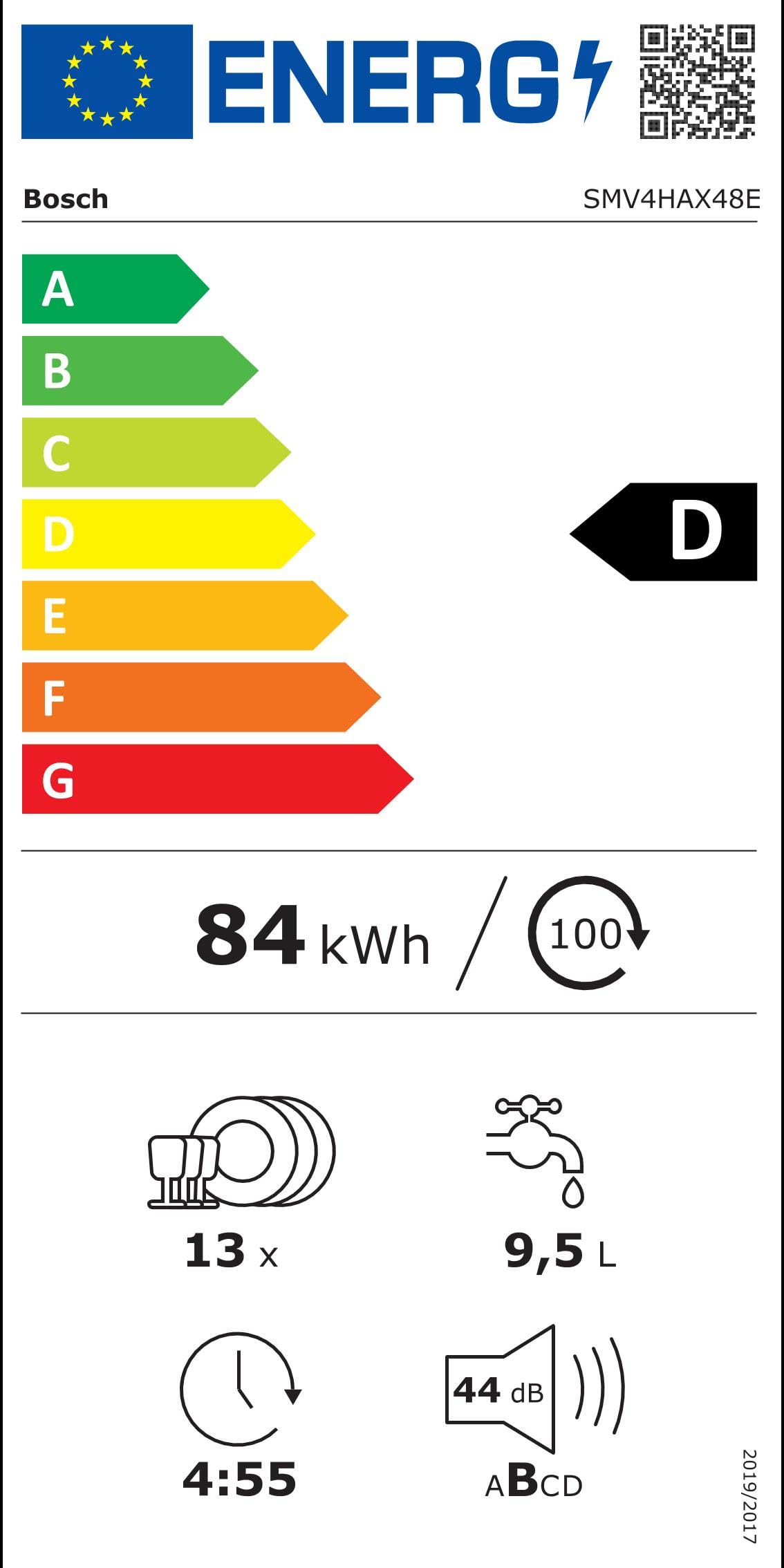 Bosch SMV4HAX48E Serie 4 - Lavavajillas inteligente totalmente integrado, 60 cm de ancho, cesta para cubiertos, fabricada en Alemania, programa silencioso, secado extra con solo pulsar un botón