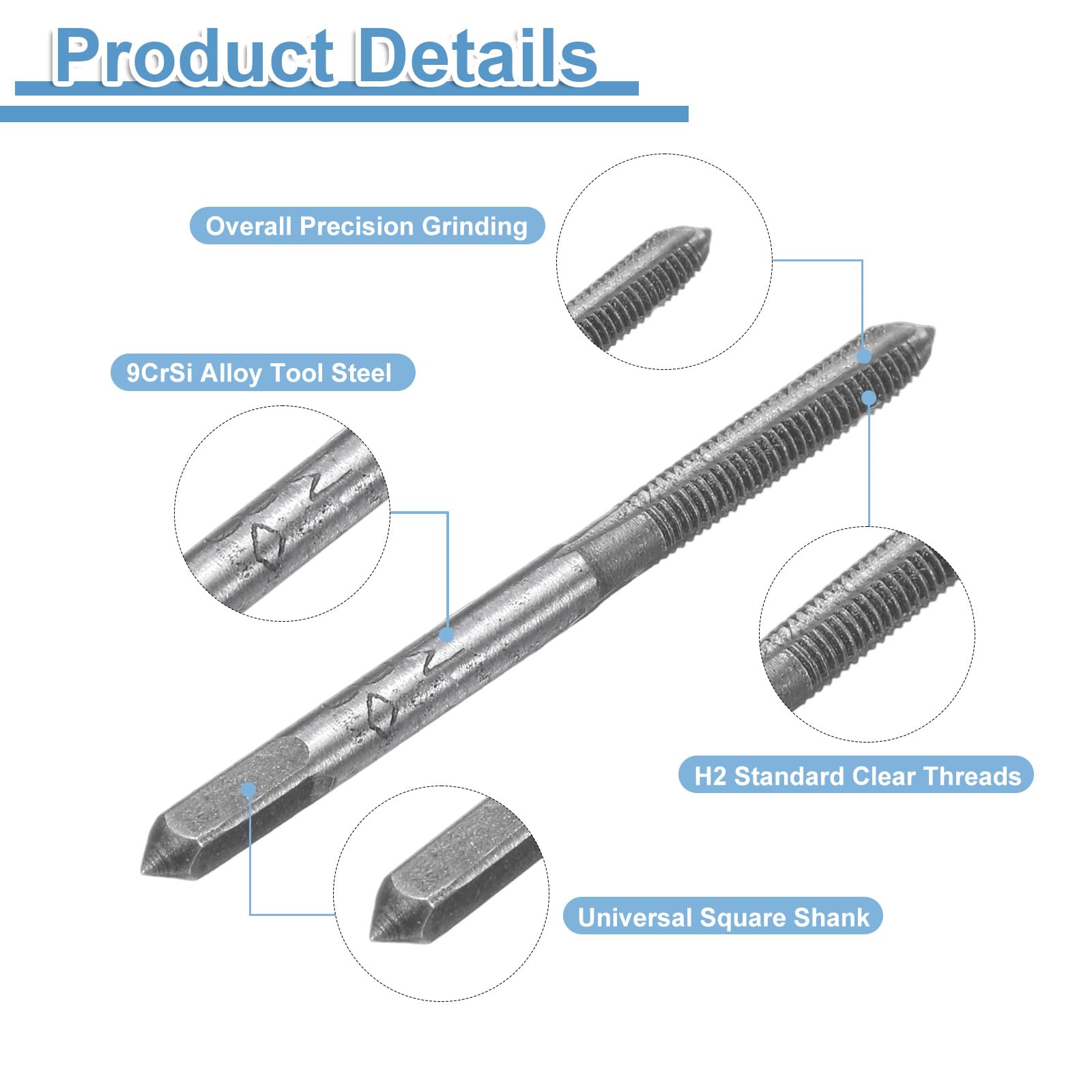 QUARKZMAN 10 Set Metric Hand Taps, M3 x 0.5 H2 Thread Taper + Bottom Tap, 9CrSi Alloy Tool Steel Screw Threading Milling Tapping Tool Kit