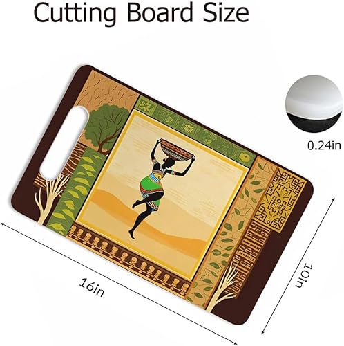 Miniatura 2 de Tabla de Cortar Mujer Africana Niña Africana Hojas de Árbol Étnico Mango de Agarre Retro Tablas de Cortar Tabla de Cortar para Cocina Plástico 16" x