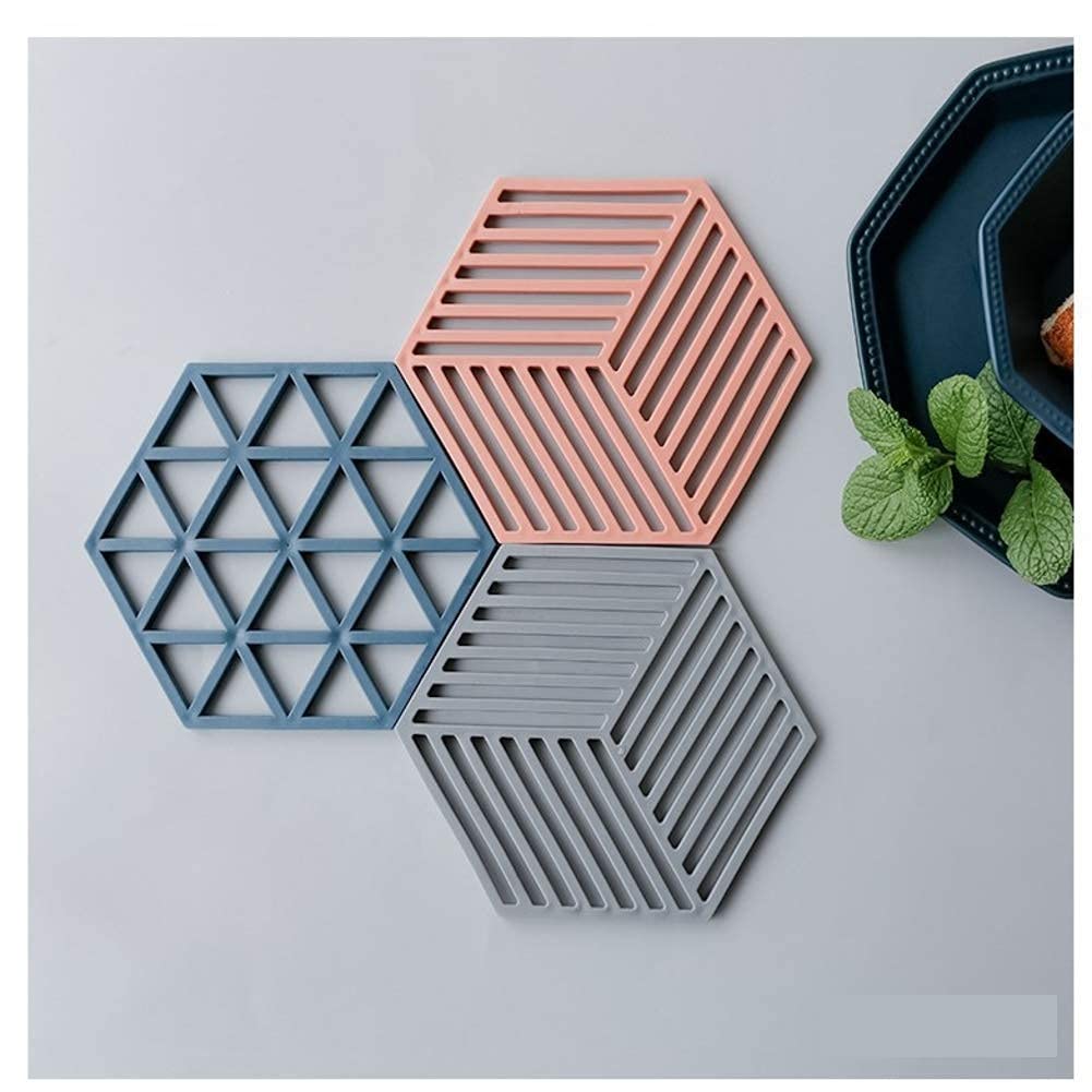 Primetan Trivet Mats,4 Pack Silicone Table Mats Heat Resistant Hot Pans Non-Slip Pot Holders Placemat for Bowl Dishes Kitchen Cooking Dining (Blue-Line) 4