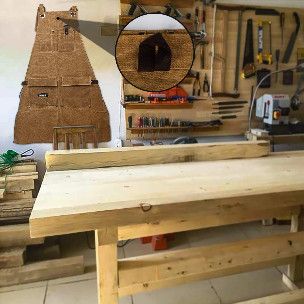 Tablier de travail pour hommes,Tablier de Soudure avec 8/10 Poches,tablier à outils en toile cirée robuste pour charpentier,menuisier avec sangles croisées dans le dos,réglable M à XXL,brun
