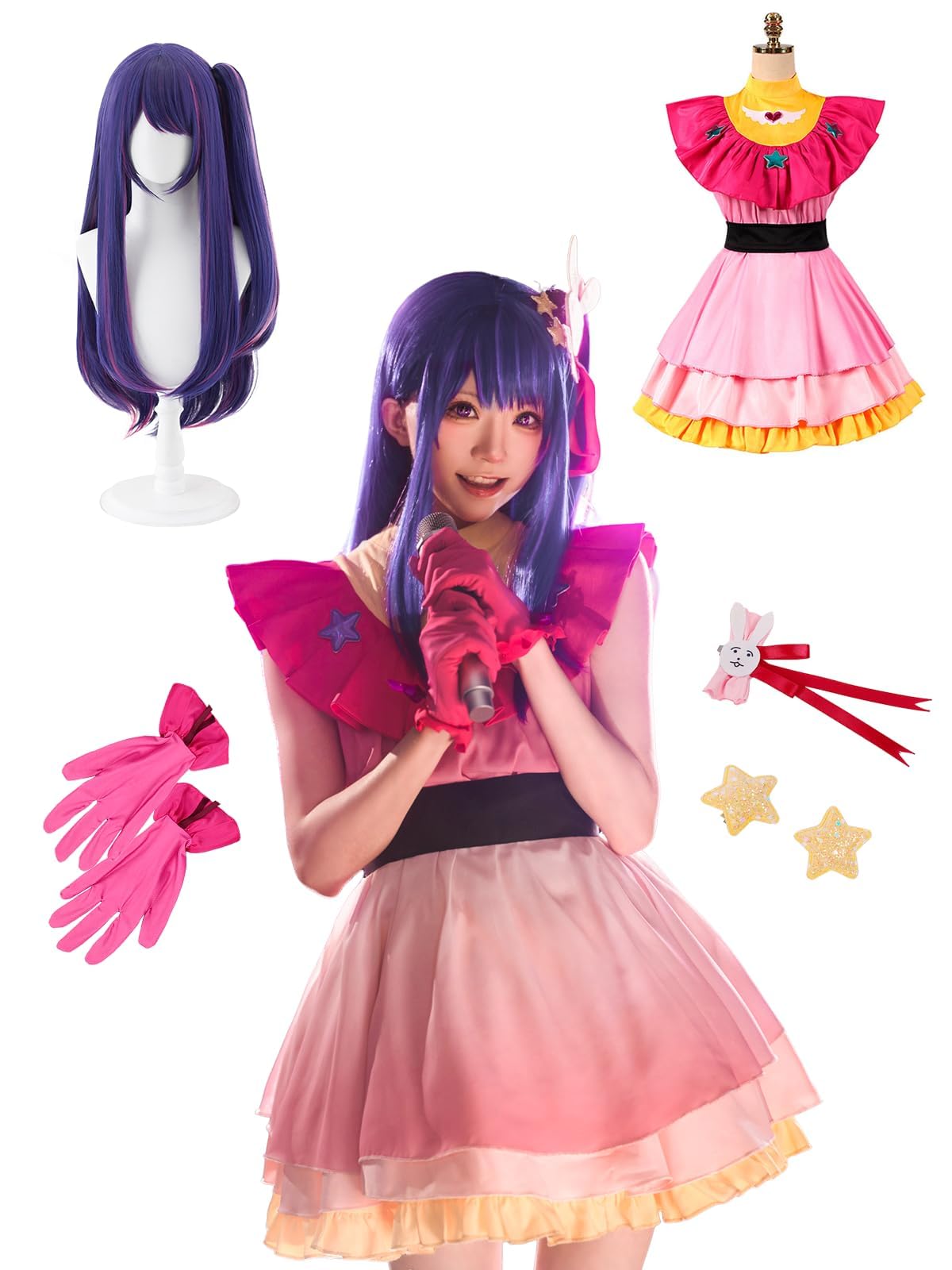 CR ROLECOS Anime Cosplay Set Hoshino Ai Hoshino Rubii Cosplay Costumi con Wig, Oshi No Ko Cosplay Costumi per ragazze, Halloween Carnevale Compleanno Festa Natale