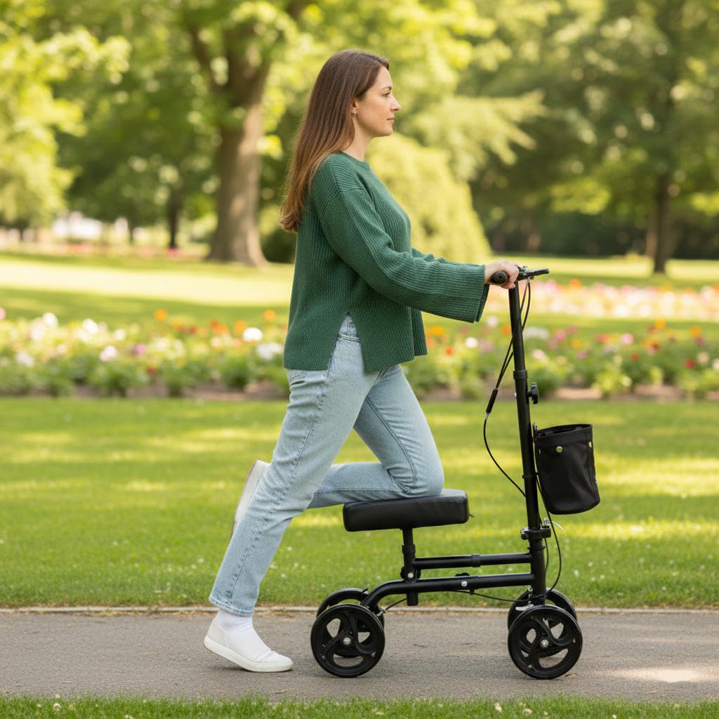 PEPE Mobility Andador de Rodilla Ortopédico con Doble Freno, Orientable Ajustable, Alternativa a Muletas