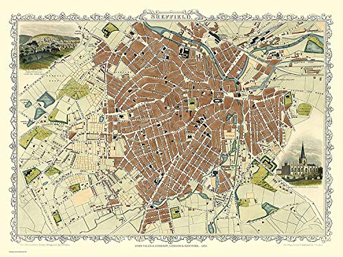 Rompecabezas de mapa de Sheffield para decorar el salón con un cuadro histórico de 1000 piezas