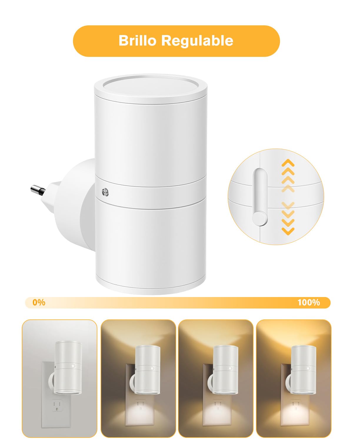 Enchufe de luz nocturna led, luz nocturna infantil enchufadas en la pared, Sensor del atardecer al amanecer, Blanco suave 3000K-4500K, Brillo ajustable de 0-100LM, Luzes nocturnas dimmables blanco