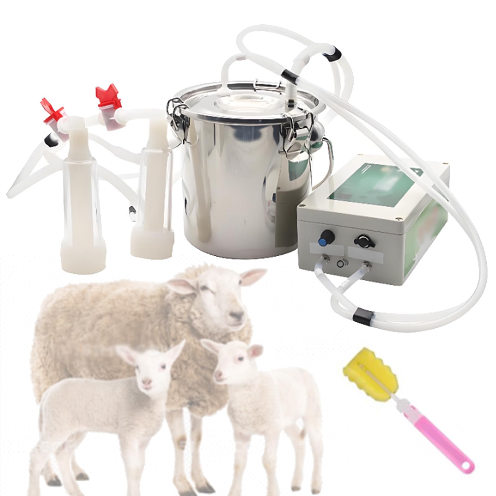 Mungitrice elettrica automatica portatile per capre, mucche e pecore – Attrezzatura a pulsazione sottovuoto con 2 tettarelle e secchio in acciaio inox (3L/5L) per piccole aziende agricole Goat-5L