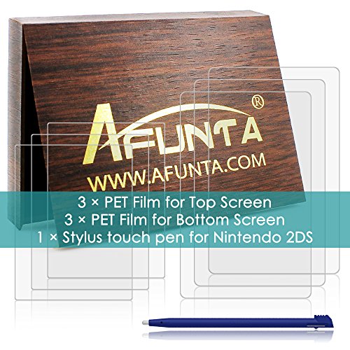 Image of Screen Protector and Stylus Compatible 2DS, AFUNTA 3 Pack (6 Pcs) HD Clear PET Film for Top and Bottom Screen, with 1 Plastic Blue Screen Touch Pen