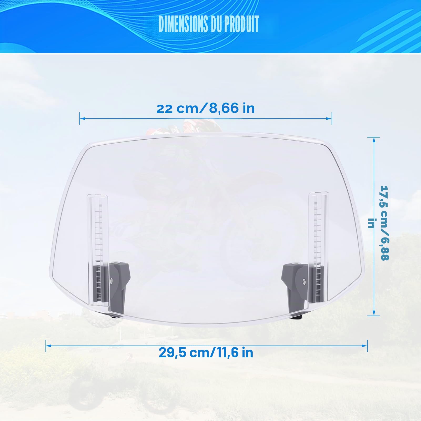 Extension de pare-brise de moto universelle surélevée à clipser - Déflecteur de vent - 29,5 x 17,5 cm - Extenseur de pare-brise en ABS - Spoiler - Convient aux motos avec pare-brise avant