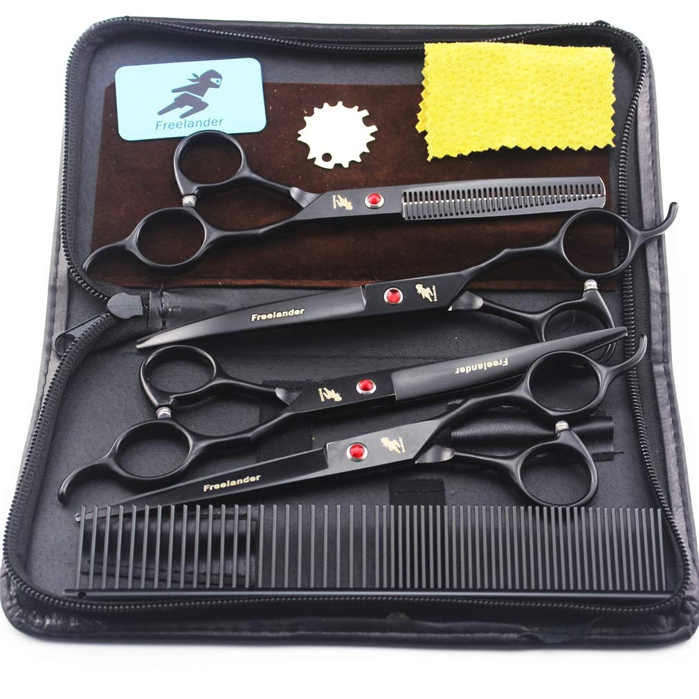 Professionale Pet Forbici Set Dog Grooming Kit Usato con Taglio Forbici, assottigliamento delle cesoie, Curvo Forbici, Pettine governare 7,0 Pollici