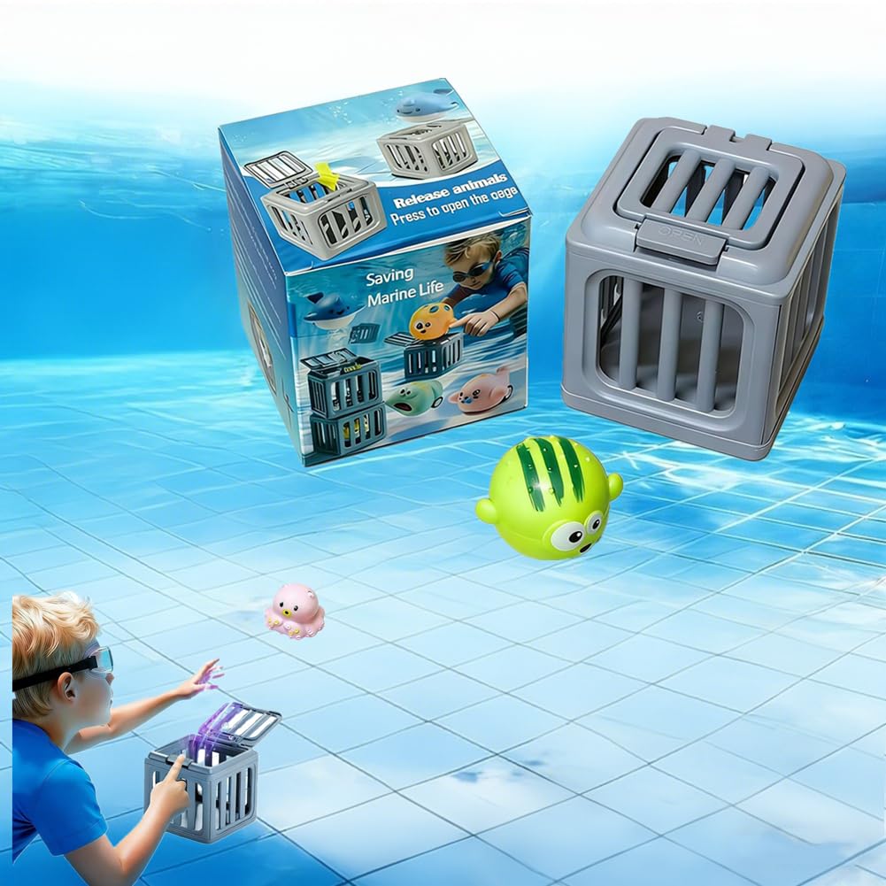Underwater Dive Rescue Toys, Water Swimming Dive Pool Game, Diving Cages Toy with Animals Floating, DiveCages Floating Sinkies for Kids Swim Training Summer Bath Toys