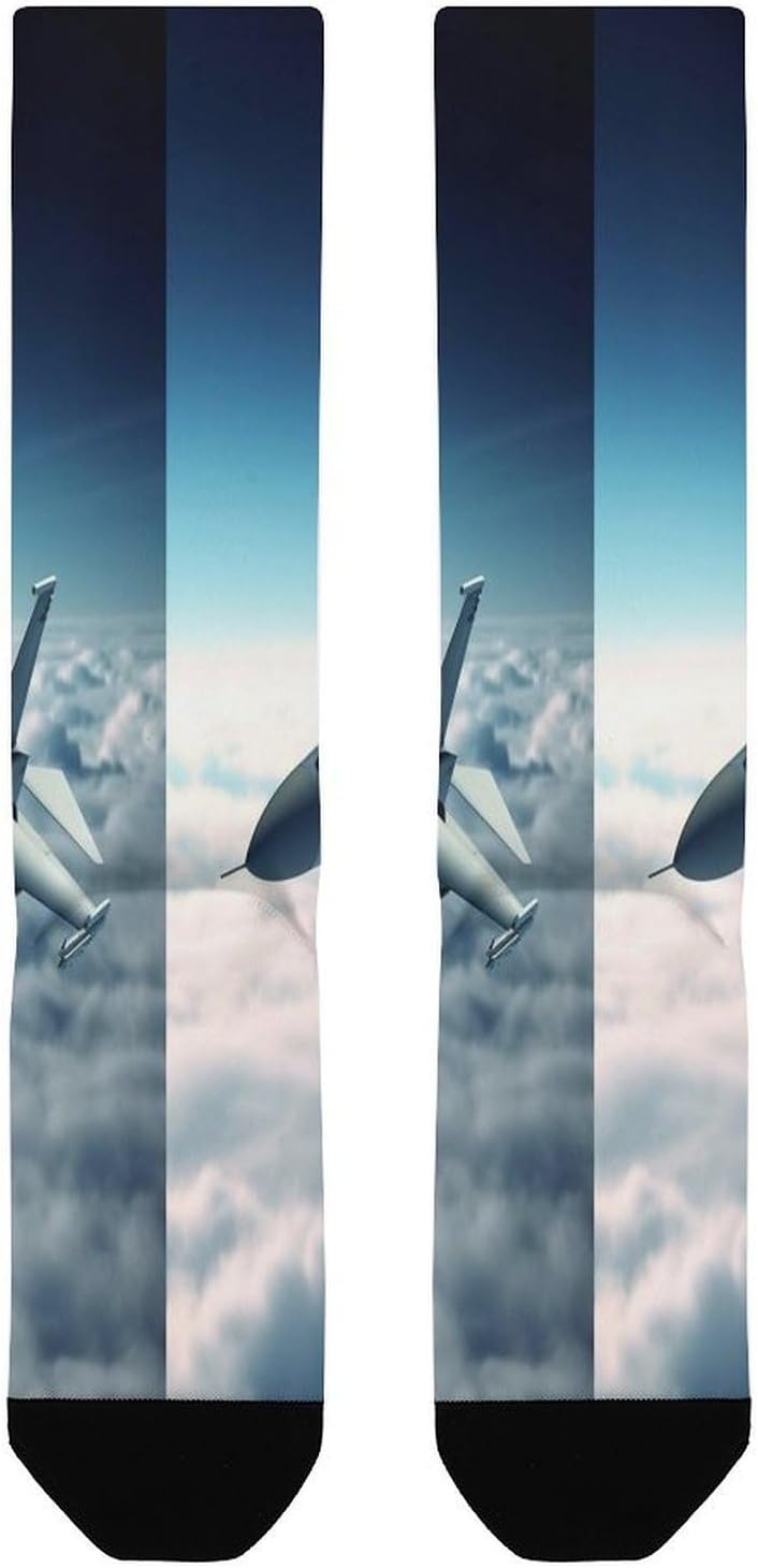 Aircraft Fighter Jets Compression Sock Circulation Support Socks Lightweight Knee High Tube Sock Over-The-Calf Sock for Adult