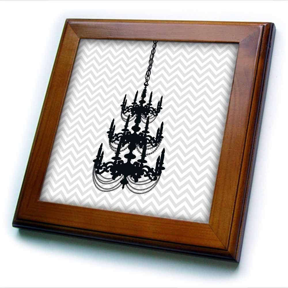 3dRose ft_202327_1 Black Chandelier & Grey Chevron Framed Tile, 8 by 8"