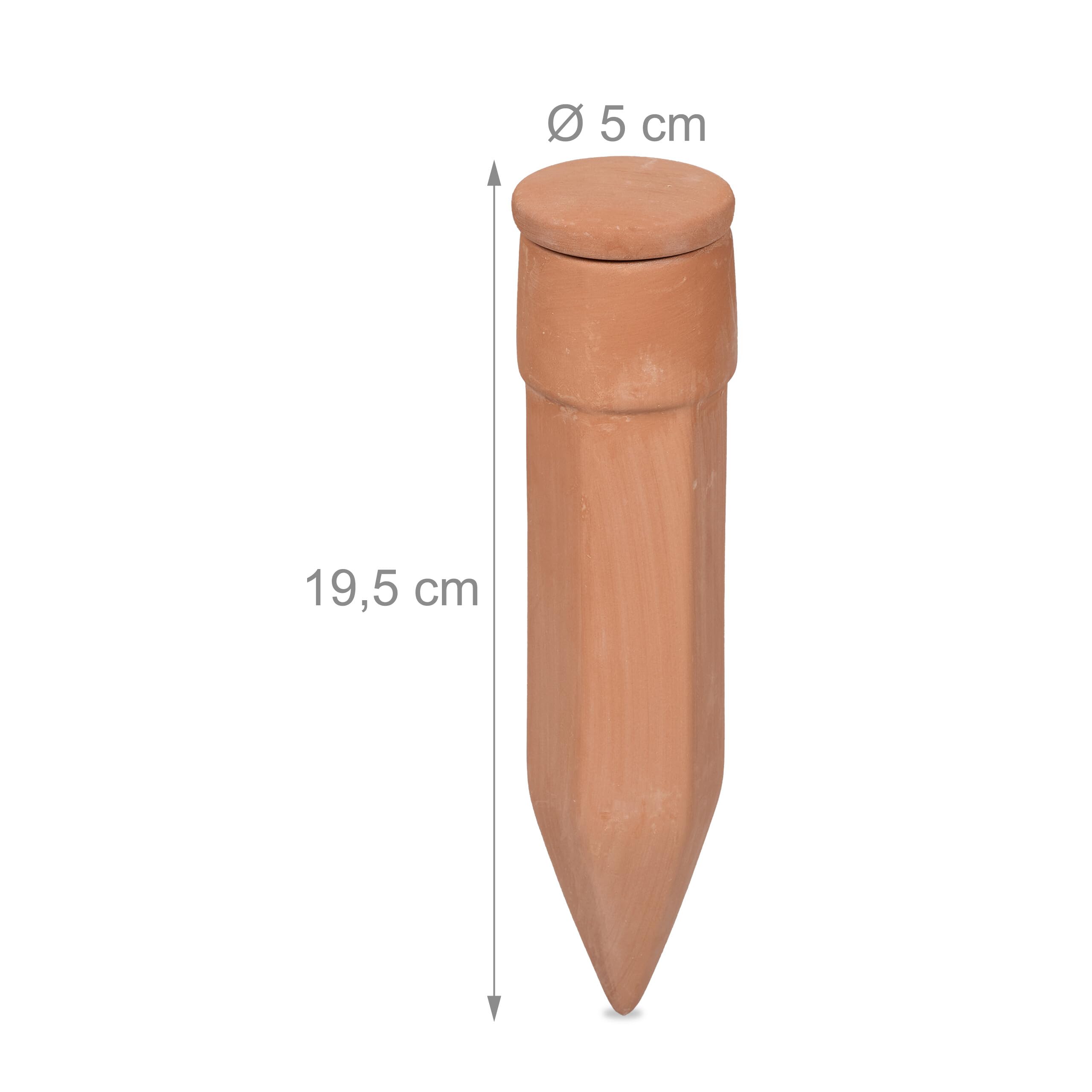Relaxdays Cônes d'arrosage Terre Cuite, 4 pièces, Aide à l'arrosage avec Couvercle, pour Bouteilles de 1,5 l, Terracotta