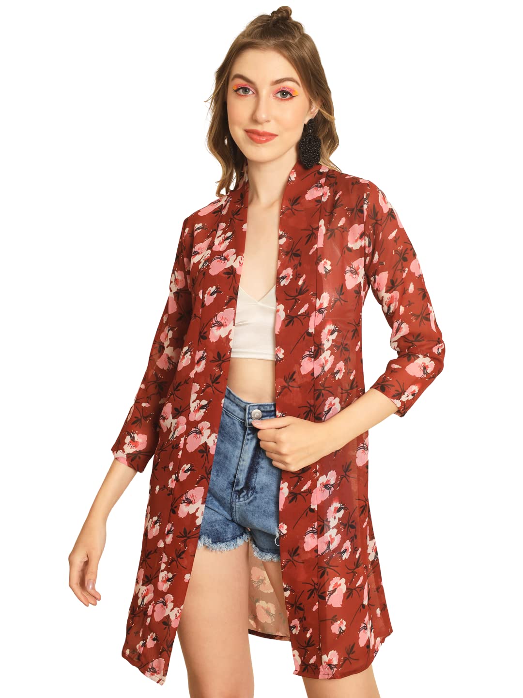 TandulWomen’s Shrug Multicolor Shrug with Unique Floral Print Design, Hip Length Shrug Boost Your Style with Casual Shirt for Women & Girls