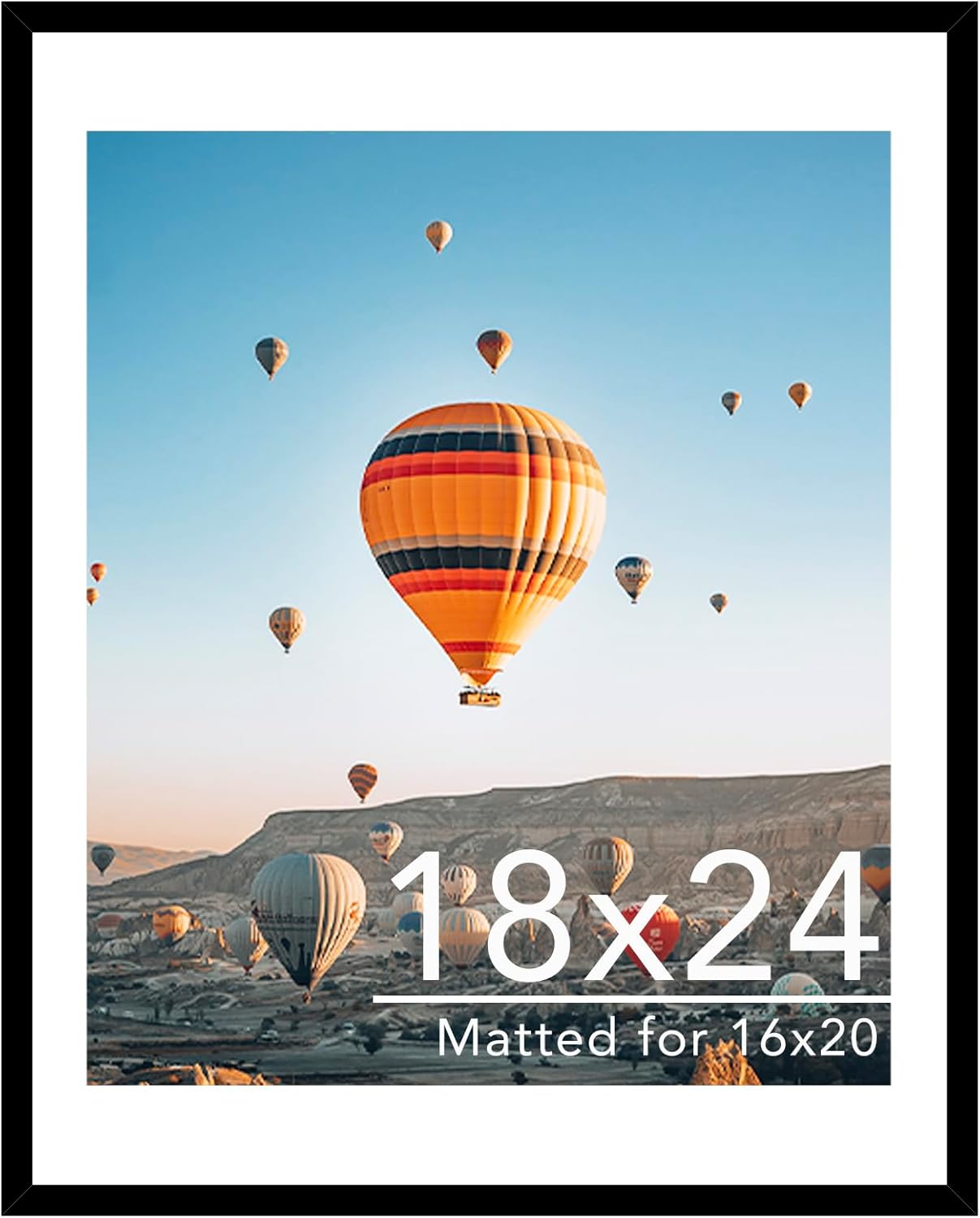 18x24 Picture Frame with 16x20 Mat, Display Photo 16x20 with Mat or 18 x 24 Without Mat, Wall Hanging Large 18 by 24 Poster Frame with Plexiglass, Black Black 18x24 inch