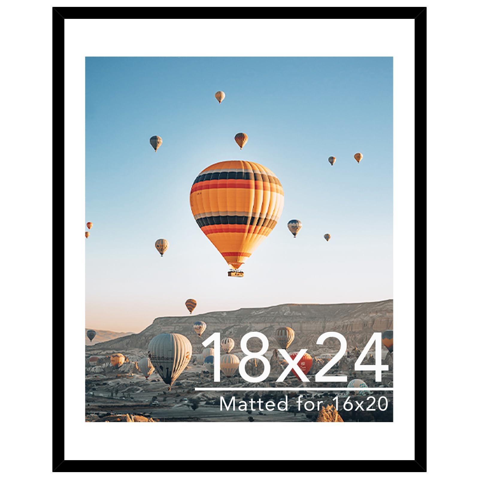 JCJMY 18x24 Picture Frame with 16x20 Mat, Display Photo 16x20 with Mat or 18 x 24 Without Mat, Wall Hanging Large 18 by 24 Poster Frame with Plexiglass, Black