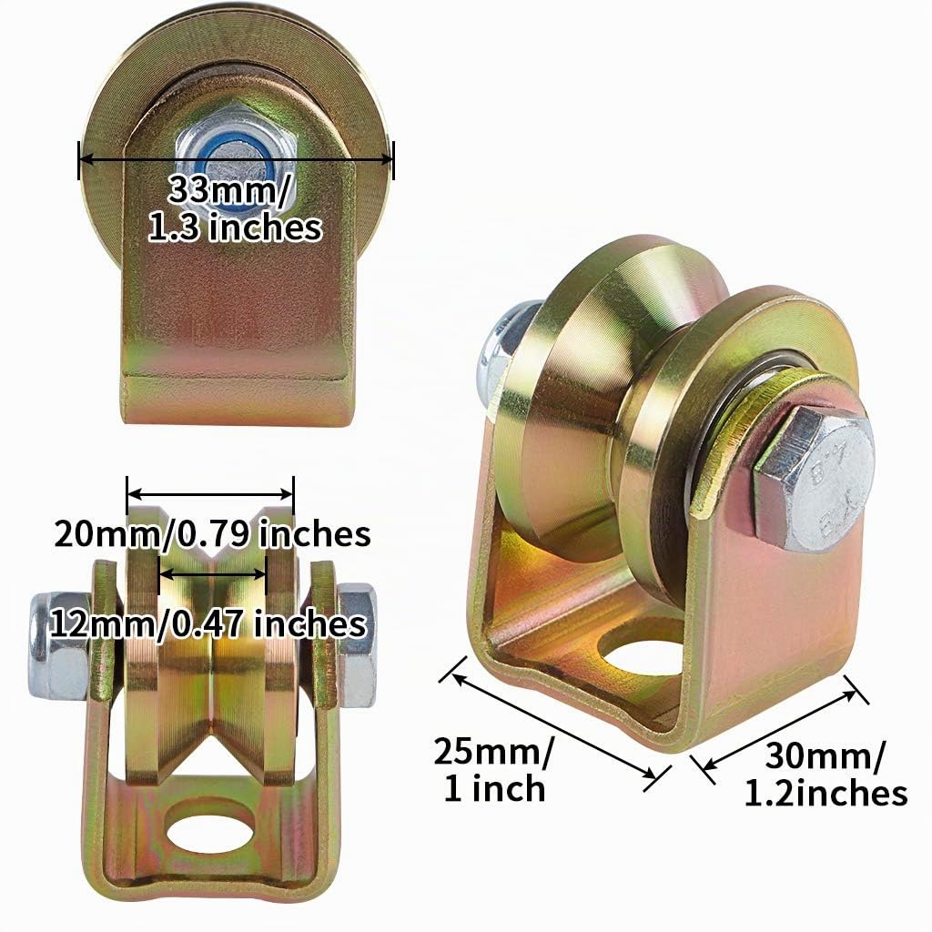 Skelang 4 ruedas para puerta corredera, 32 mm, ruedas de acero con ranura en V, rueda de ranura en V para puerta corredera, puerta de fábrica, puerta de entrada