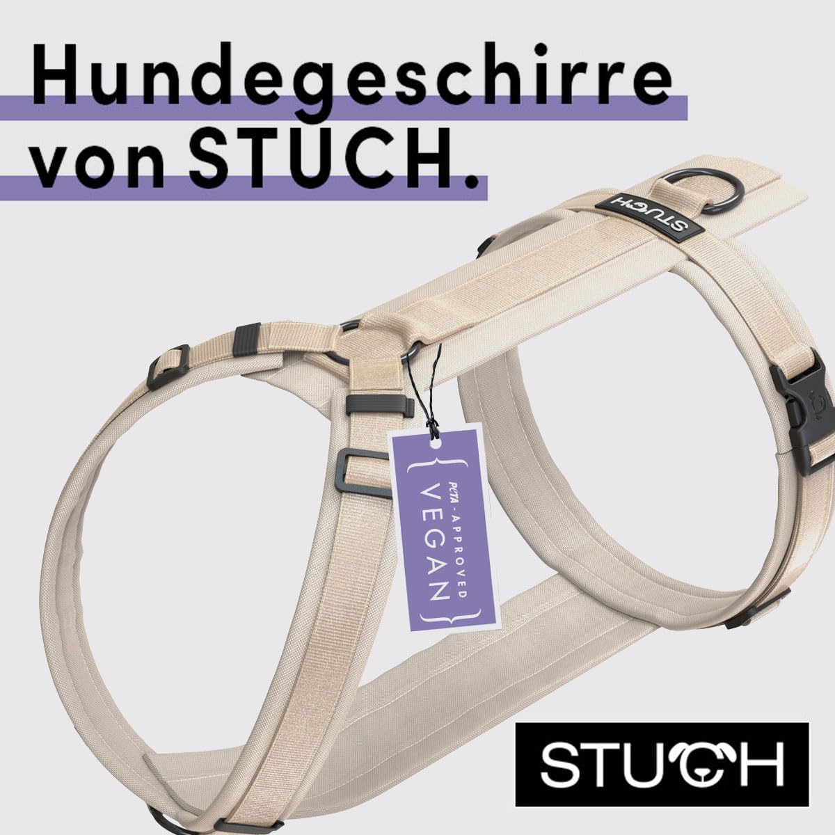 STUCH Arnés para perros, arnés de nailon ajustable, acolchado, para perros pequeños, medianos y grandes, color: beige, tamaño: S