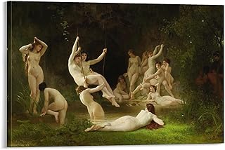 William Adolphe Bouguereauウィリアムアドルフブグロー画家の作品「ニンファエウム」ポスター 印刷 ポスター キャンバス ウォールアート 画像 絵画 現代 芸術 壁の絵 け ソファの背景絵画12x18inch(30x45cm)