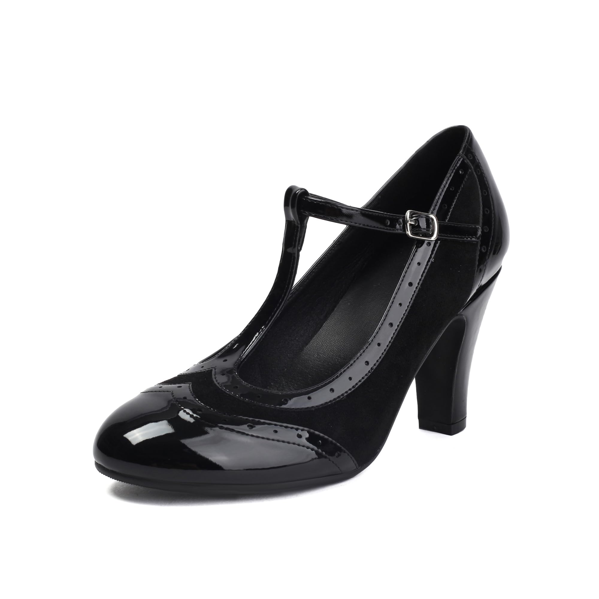 graceretro Women's Mary Jane Wingtip Rockability Oxford Close Round Toe Vintage 1950s Heels T-Straps Retro 1920s Victorian Pumps Shoes