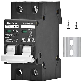 DC 260V 500V 600V 800V 1000V Circuit Breaker MCB Solar Panel Protector PV System Battery Discharge Protector Automatic AC DC Univesal Thermomagnetic Black Color 16A
