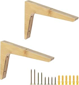 Antrader 2PCS Wooden Shelf Brackets,6" Wall Mount Natural