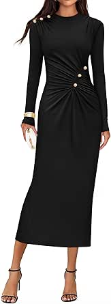 ZESICA Women's 2026 Fall Long Sleeve Mock Neck Bodycon Midi Dress