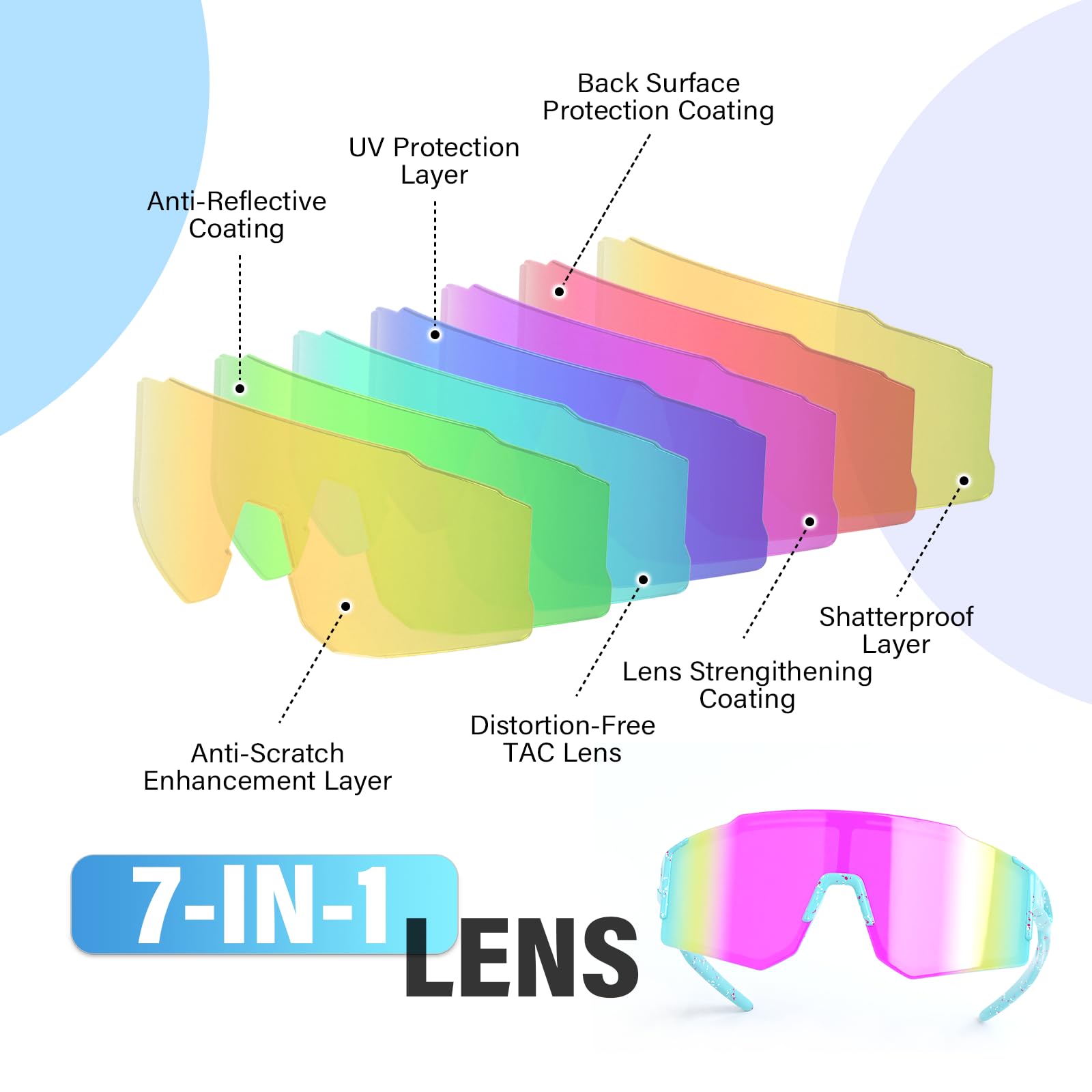 Gafas de sol para niños, gafas de béisbol para niños y niñas de 6 a 14 años, gafas deportivas con protección UV