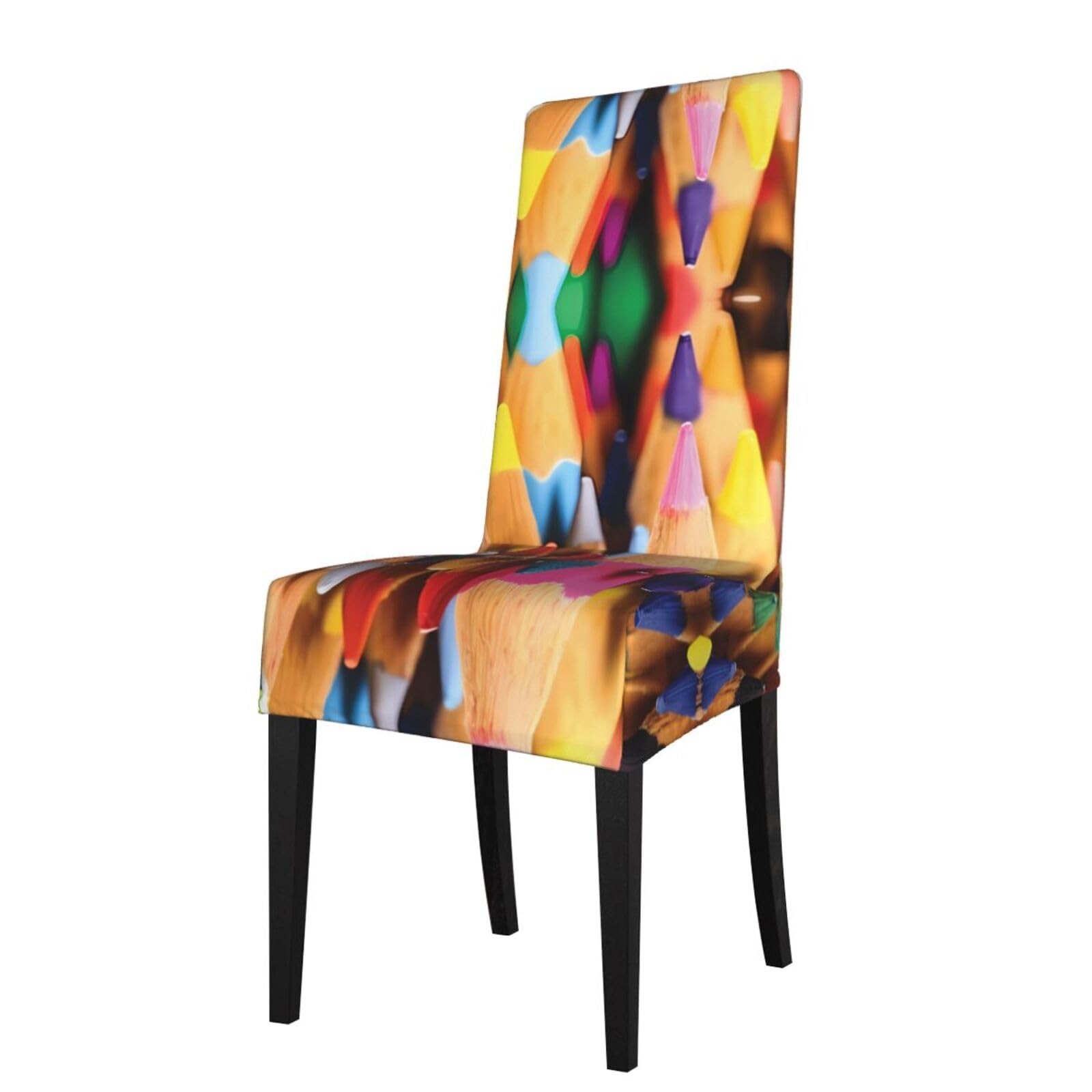 HJFCZH Crayons Prints Dining Chair Throw Covers – Stretchable Polyester-Spandex Fabric for Elegant Home & Event Decor - Universal Fit & Easy Care