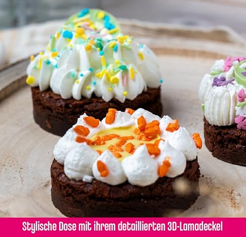 DECOCINO Streusel Sammlerdose Lama - passend zu jeder Jahreszeit, toll für Geburtstage und Partys, anwendbar auf Kuchen, Torten oder Cupcakes. Aussergewöhnlich schöne Streusel