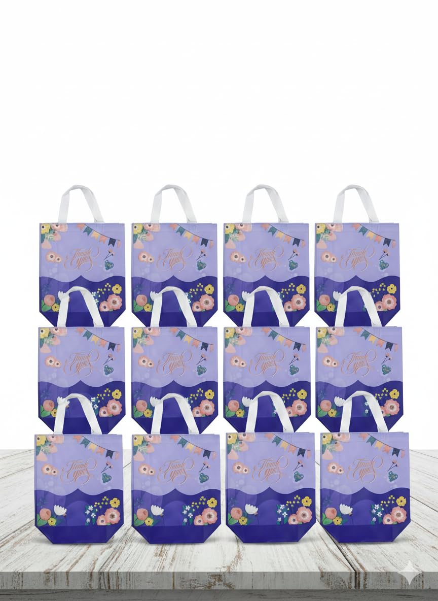 12 Pcs Floral “Thank You” Bag Gift Bag for Kids Birthday Party, Thankyou Gift Bag, Birthday Return Gift Party Favor Return Gift Navratri Gift for Kanya Thankyou Bag for Parties Festivals (BLUE)-image-22