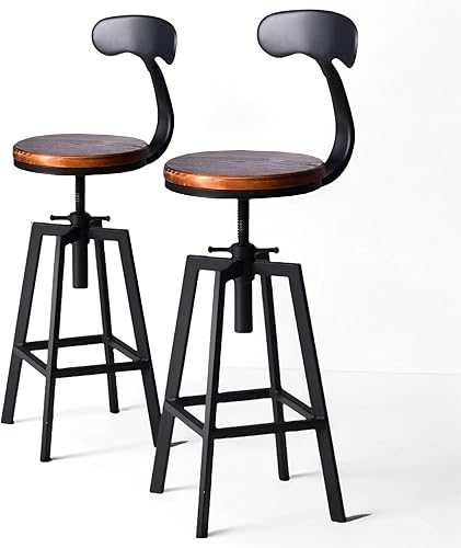 Miniatura 4 de Taburetes de bar industriales con respaldo, taburete de metal giratorio ajustable vintage, silla de asiento de madera, altura de mostrador, silla de