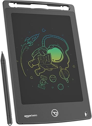 amazon basics Writing Tablet with 8.5-inch rainbow colour LCD screen and Stylus Pen for Kids & Adults (Black)