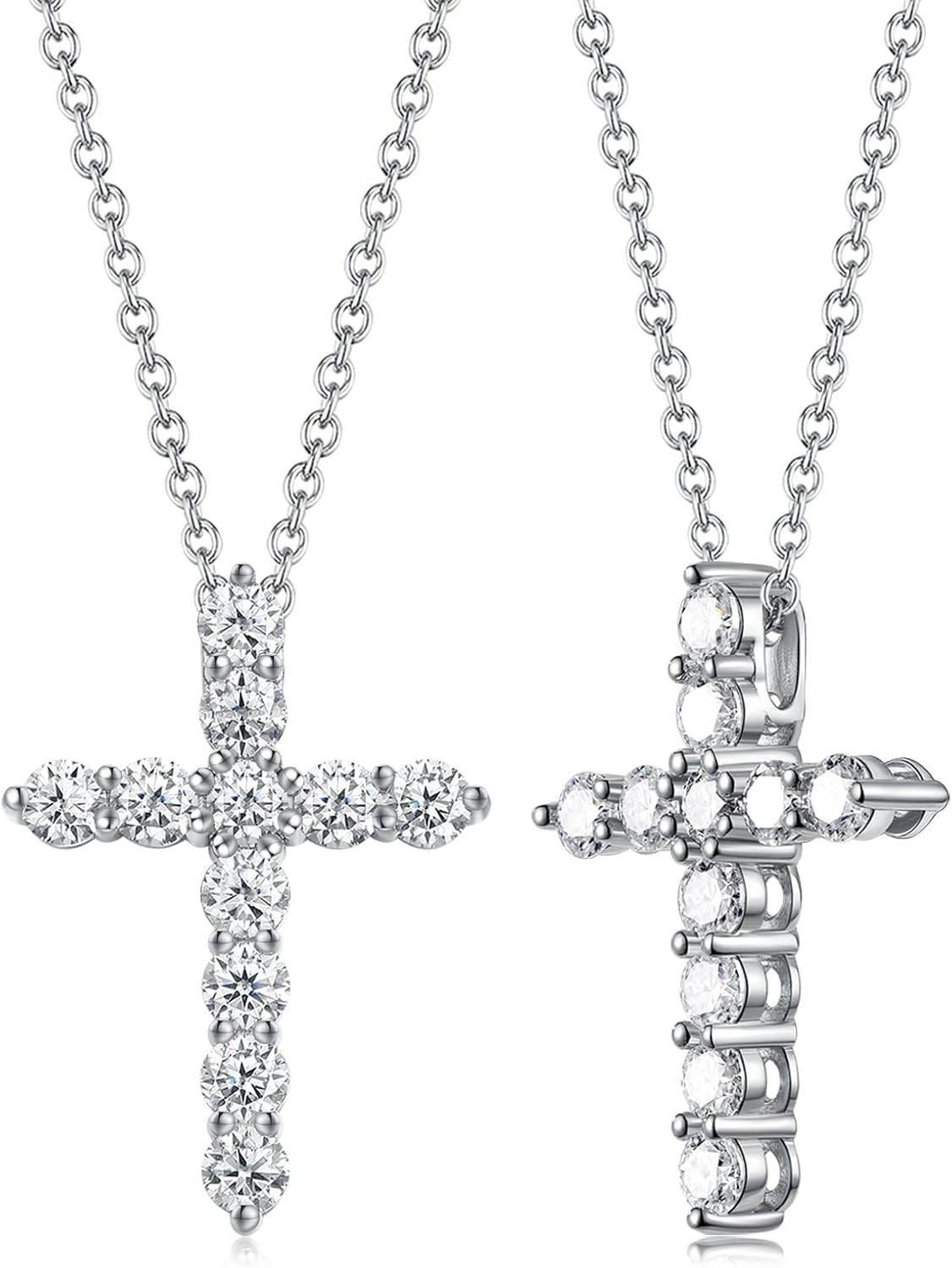 CYW 1.10/3.30 Carat Moissanite Sapphire Ruby Emerald Cross Pendant Necklace for Women Men, Solid 925 Sterling Silver Chain Pendant, Wedding Anniversary Christmas Jewelry