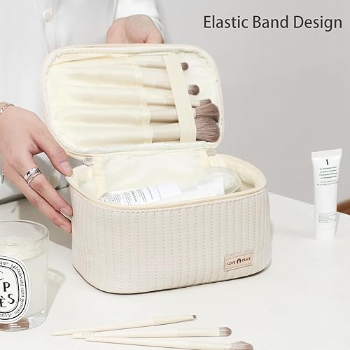 Miniatura 4 de MIRASON Juego de 3 bolsas de maquillaje para cosméticos, bolsa organizadora de viaje para mujer, de piel sintética, impermeable, juego de 3 piezas,