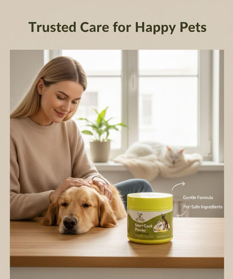PETPOP Skin & Coat Support Powder for Dogs & Cats 6.36 oz, Chicken Flavor, Omega 3 6 9 with Biotin & Vitamin C, Easy Mix Supplement for Healthy Skin & Shiny Coat.