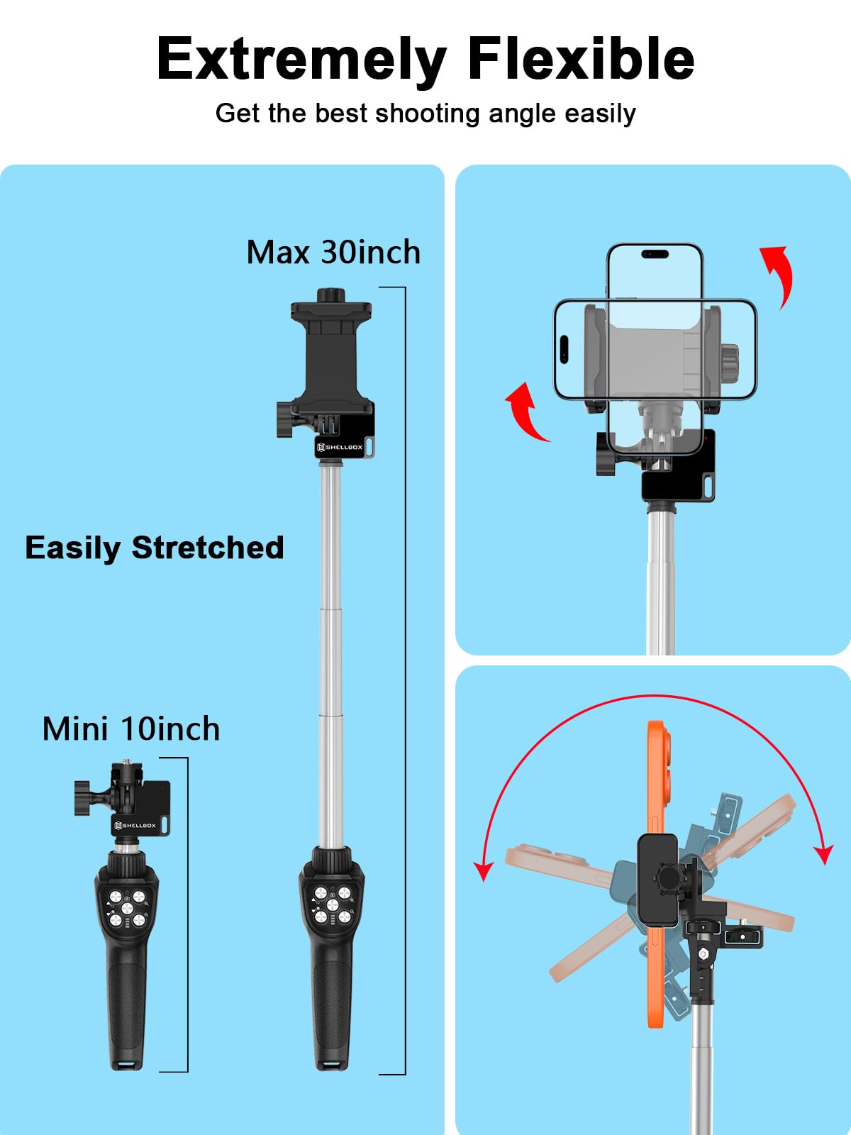 3-in-1 Diving Kit: 50FT Waterproof Phone Case + Underwater Bluetooth Selfie Stick + Phone Clip, 10-30" Extendable Pole for iPhone 17 Air/16, Samsung S26 S25 Ultra, IP68 Snorkeling Gear