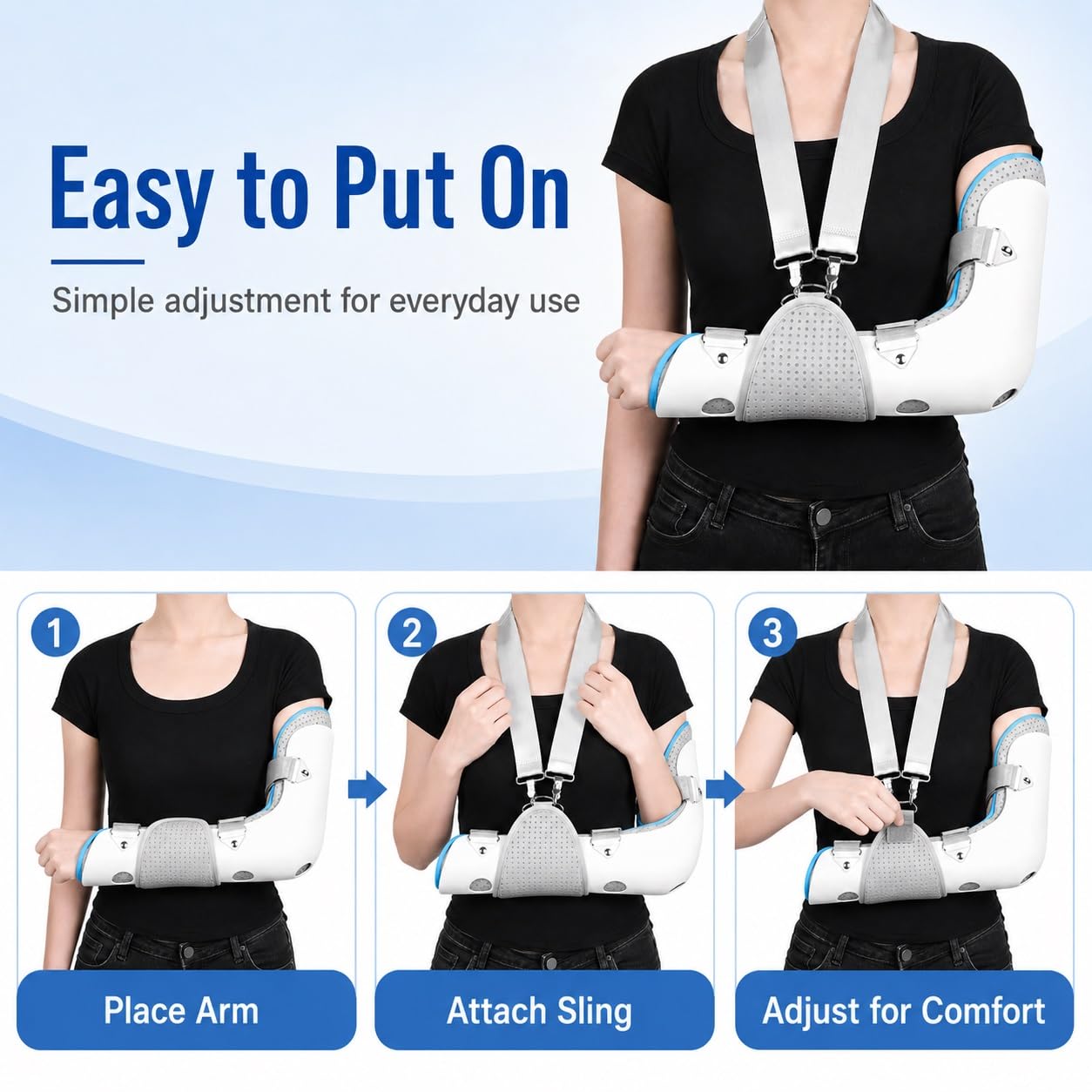 Inmovilizador de Codo Férula para Brazo Izquierdo y Derecho Cabestrillo Ergonómico para Recuperación Fracturas y Cirugía Soporte Transpirable Ajustable Unisex(XL)