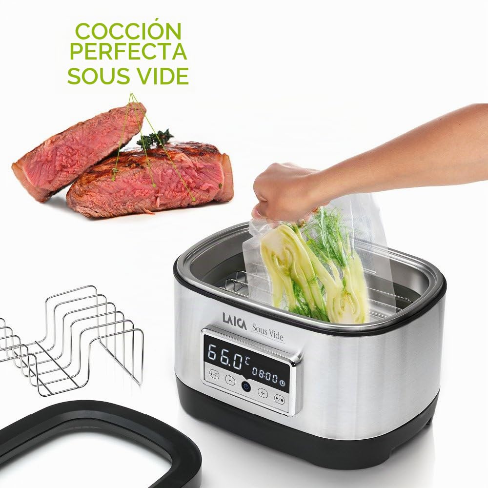 Horno de agua para la cocción Sous Vide (a baja temperatiura) Laica SVC200 en acero inoxidable, incluye rejilla y bolsas de vacío.