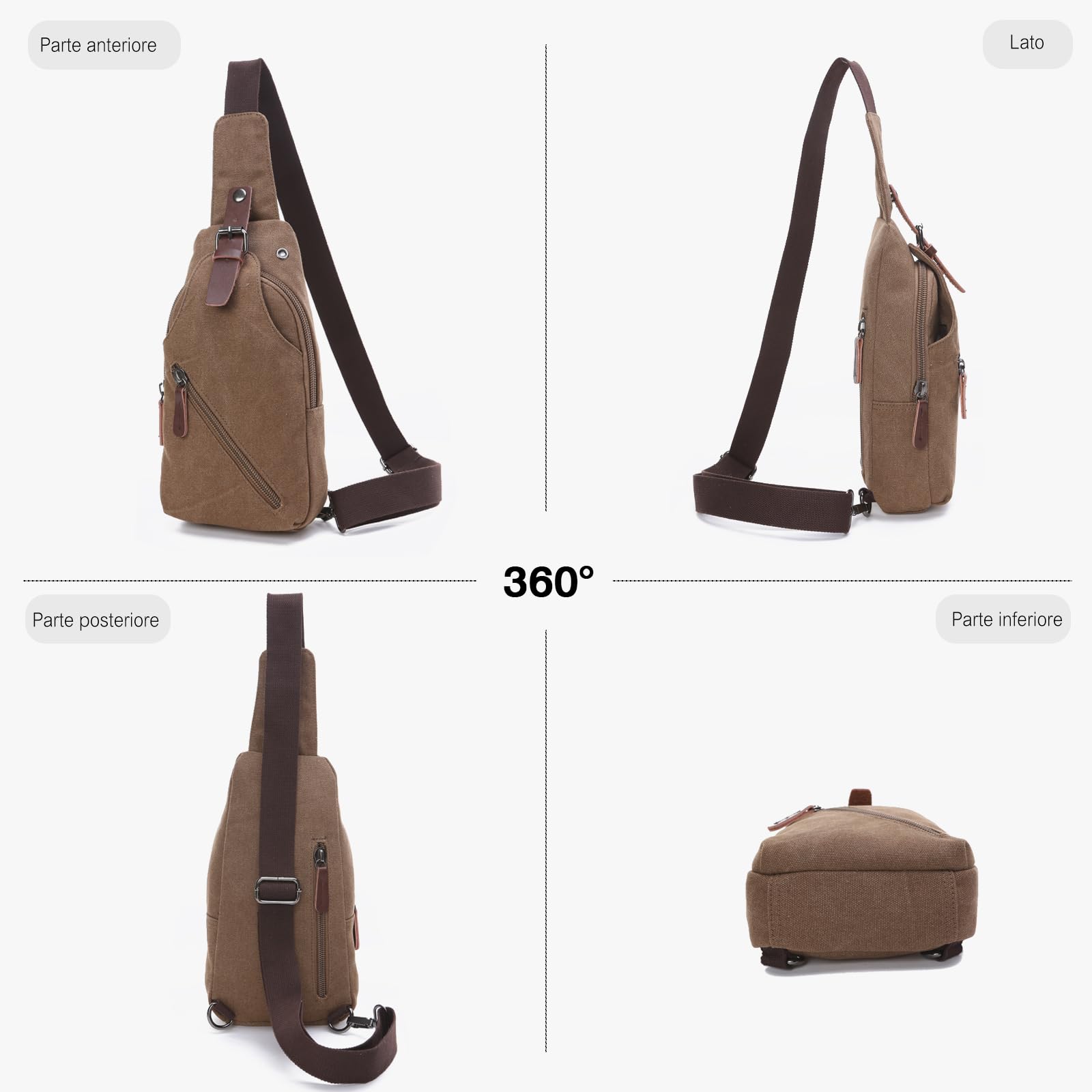 FANDARE Unisex Zaino Monospalla Tela Borsa a tracolla Uomo Donna Sling Bag Business Borsello a tracolla Zaino Spalla Borsa a Spalla per Trekking Ciclismo Viaggio Sports Durevole Poliestere