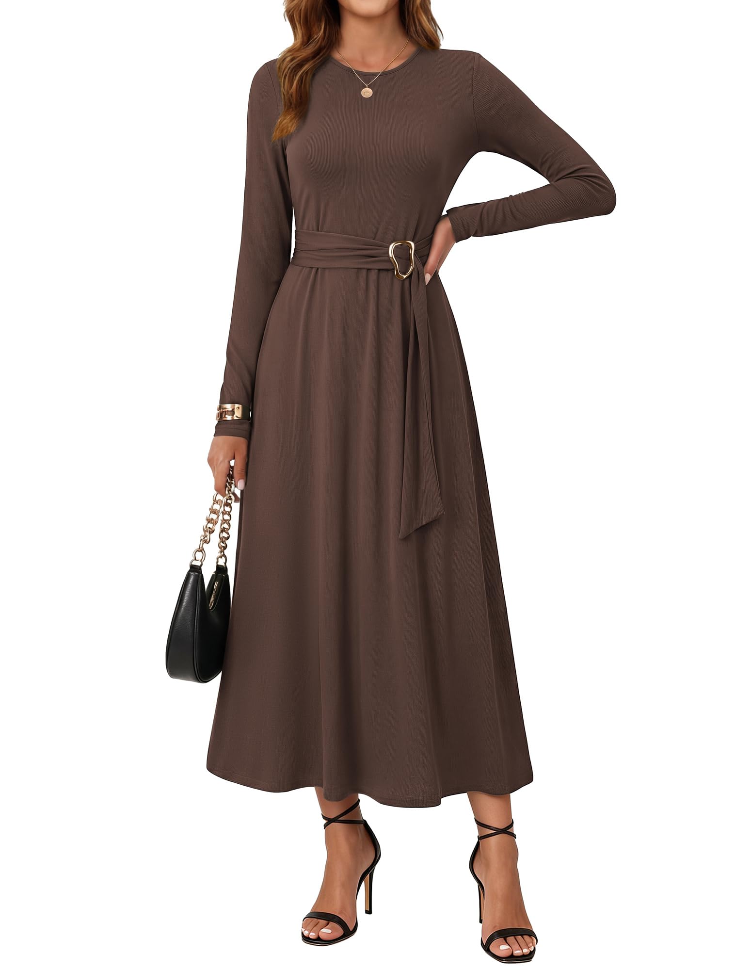 GRACE KARIN Maxikleider Damen Langarm Elegant Damen Lang A-Linie Abendkleid