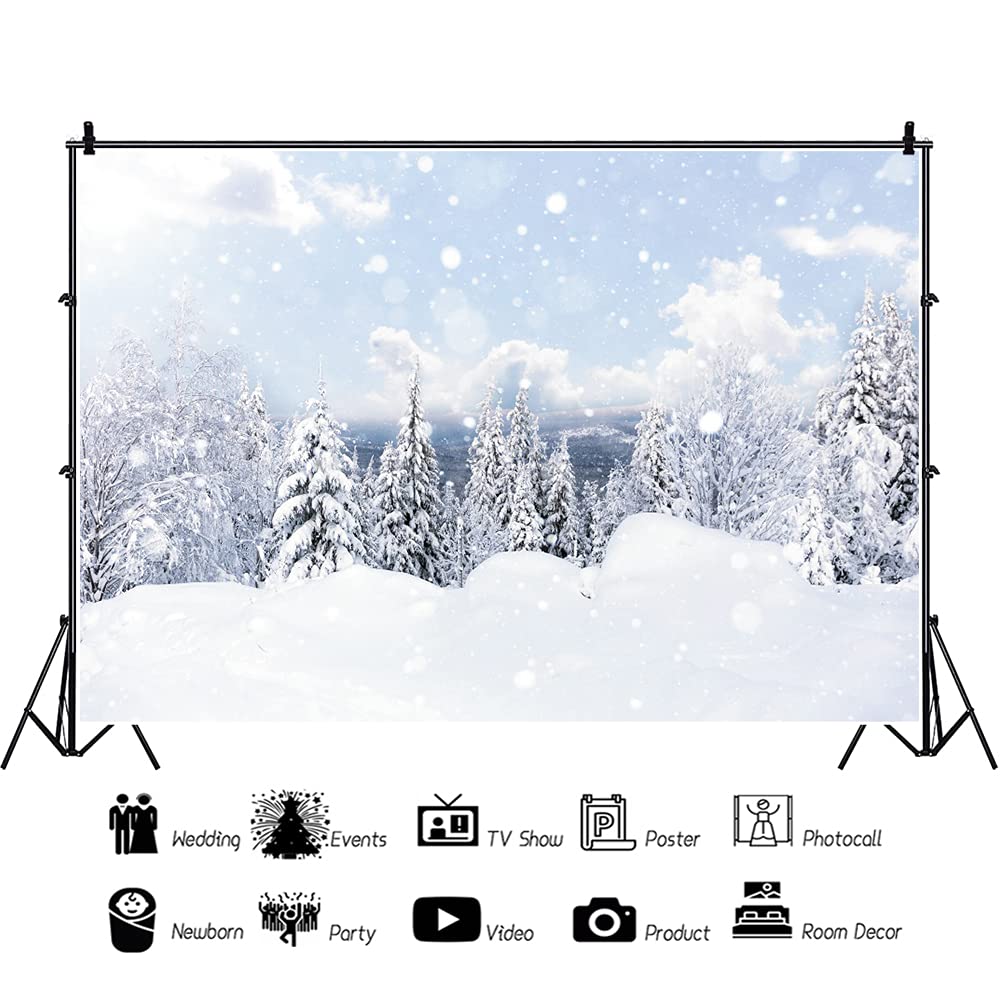 Winter Wonderland Backdrop 8x6ft – Snowy Pine Forest Photo Background For Christmas, Portraits, Parties, Studio Vinyl
