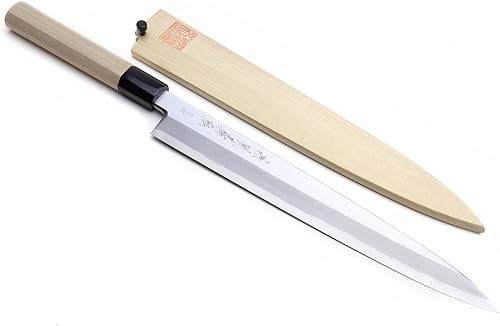 Yoshihiro Cuchillo de chef Hongasumi Yanagi Sushi Sashimi de acero azul de alto carbono Mango de magnolia de 10,5 pulgadas