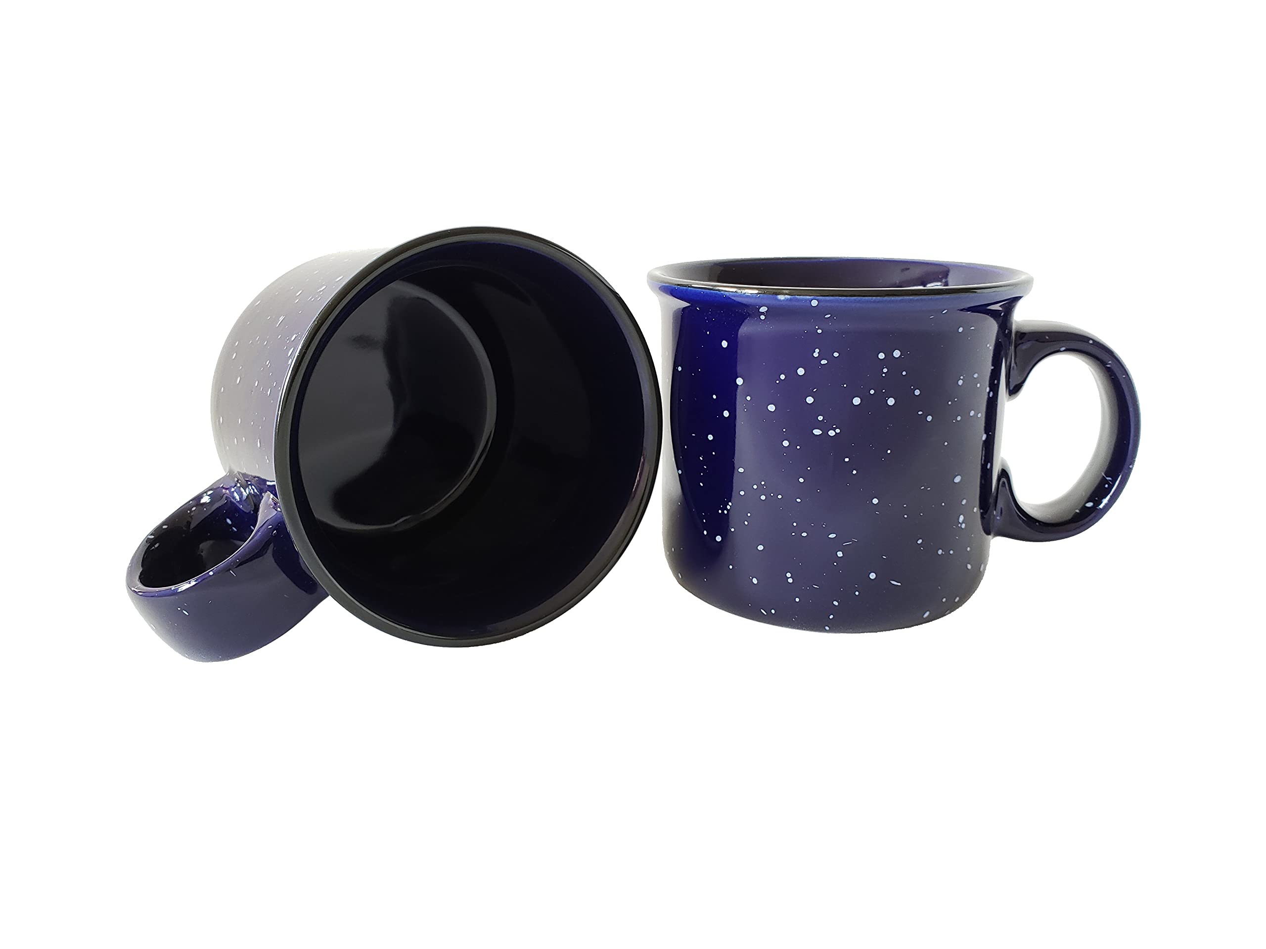 Taza de cerámica (4 unidades, 4 unidades), color azul con acabado moteado, resistente y gruesa pared, estilo camping, para exteriores o hogar