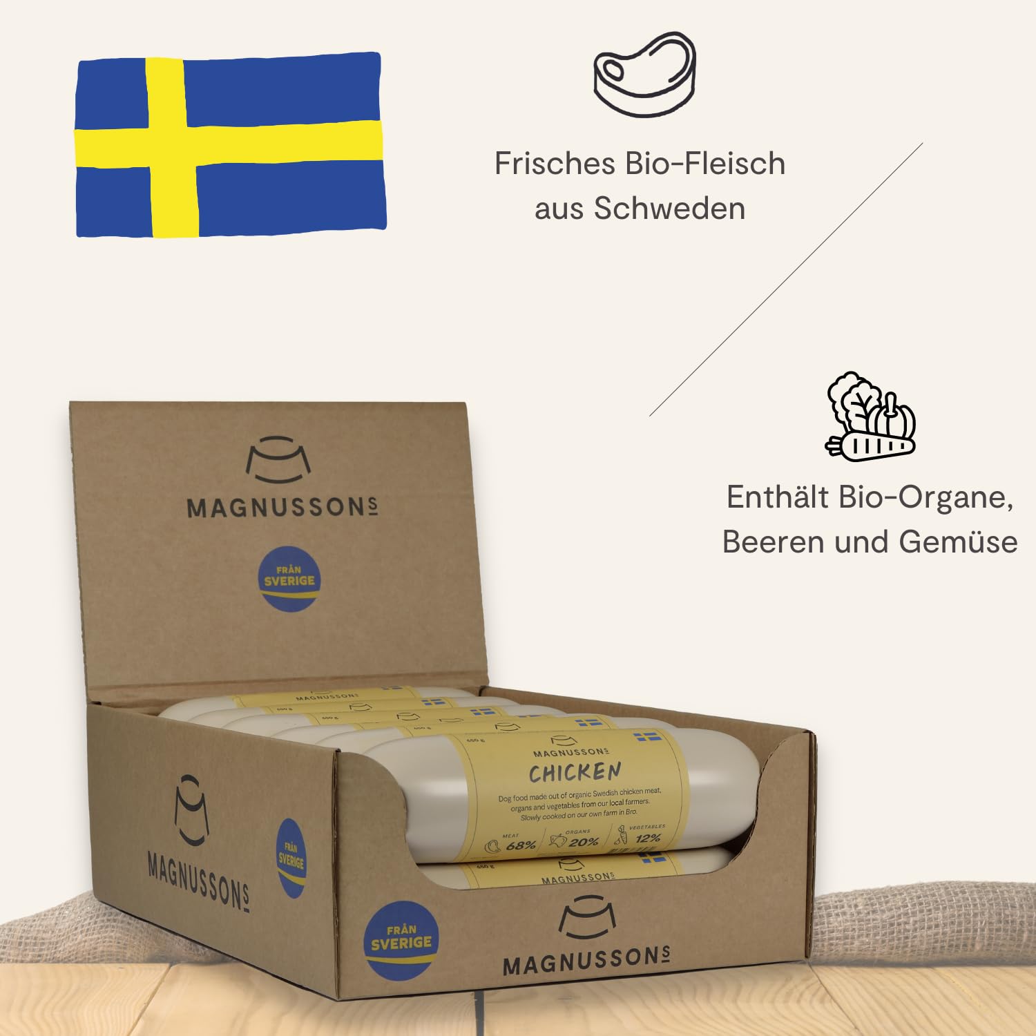 Magnussons Comida húmeda para perros de pollo 12 x 650 g monoproteína pienso completo cocido al vapor
