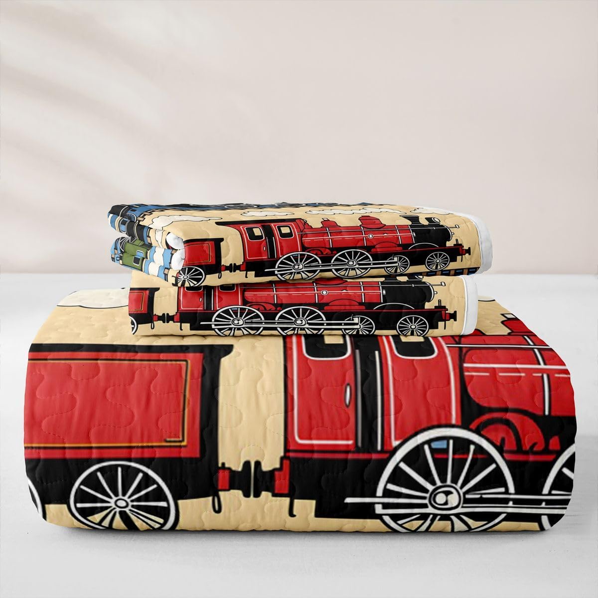 Feelyou Train Quilt Bedspread for Kids Boys Girls Industrial Revolution