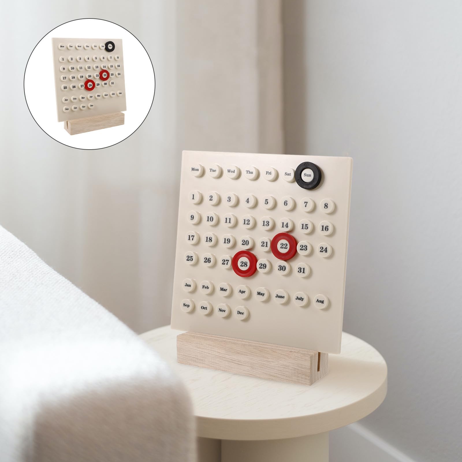 SHINEOFI 5 Stück Standkalender und Kunststoff im Vintage Stil für Zuhause | Beige Farbton, Dekoratives Tischobjekt, Funktionaler Kalender mit Doppelnutzen