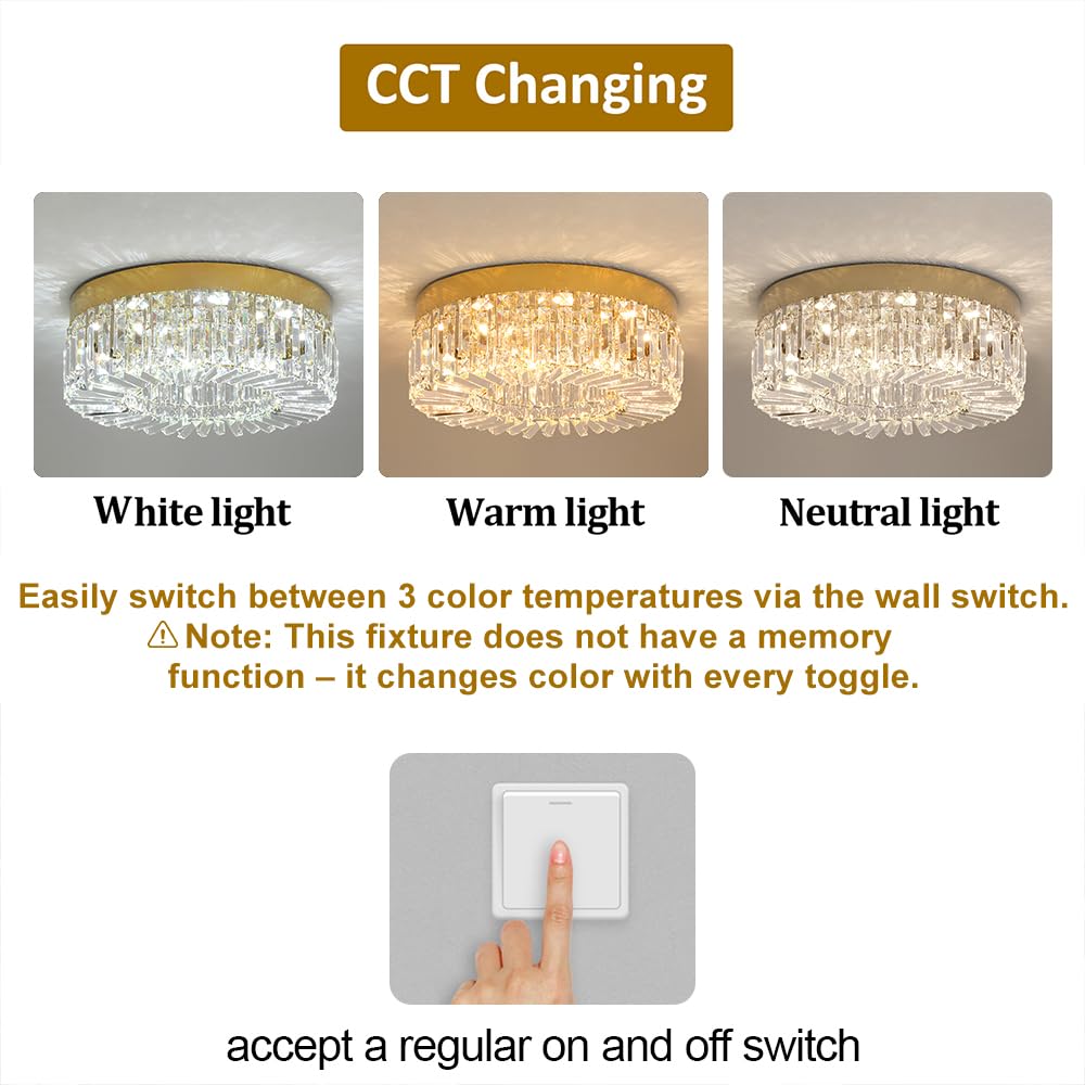 VETRULUS Kristall Kronleuchter 50CM Gold Semi Flush Mount Deckenleuchte Moderne Kronleuchter für Esszimmer Wohnzimmer Schlafzimmer