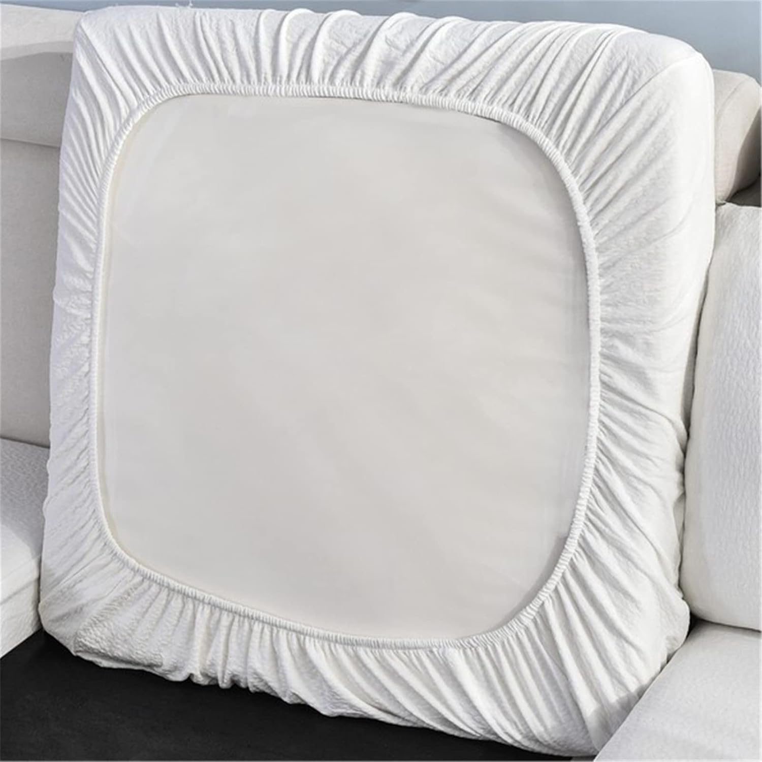 Stretch Water-Repellent Sofa Seat Cushion Covers High Stretch Fabric Couch Seat Slipcover Waterproof Sofa Cushion Cover (White,Large 2-Seater)