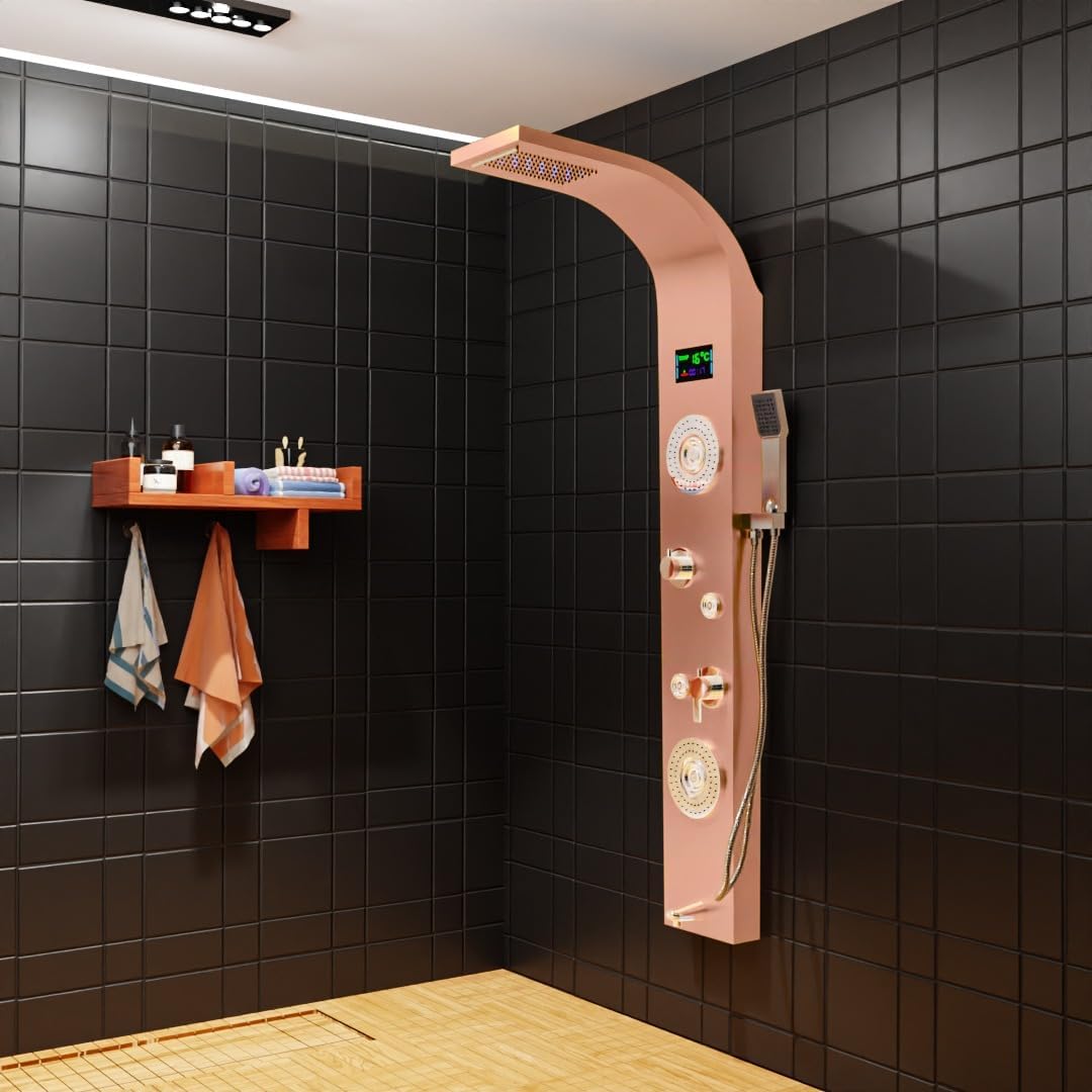 UMAVANSHI Shower Panel - Wave with Waterfall Shower- Temperature Display Easy Connect Shower -Stainless Steel 304 Grade Shower Panel 6 in 1 Tower System With LED (Shower Panel - Rose Gold Whit LED) (B0CY9CTZ3W) Amazon Price History, Amazon Price Tracker